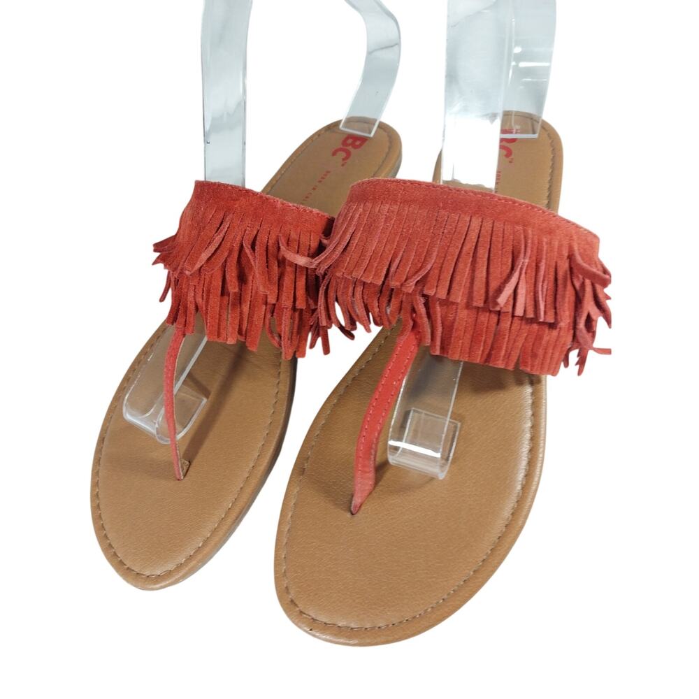 BC/BORN IN CALIFORNIA! PAPAYA ORANGE GENUINE SUEDE LEATHER FRINGED SANDALS! 9M